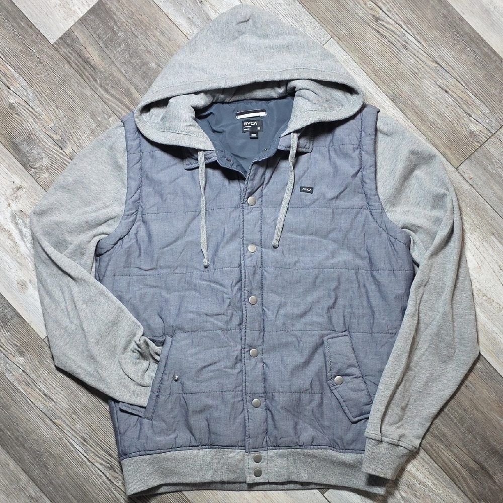 RVCA |Men's Puffer-style Vest Hybrid Fleece Hoodie Jacket Sz Md